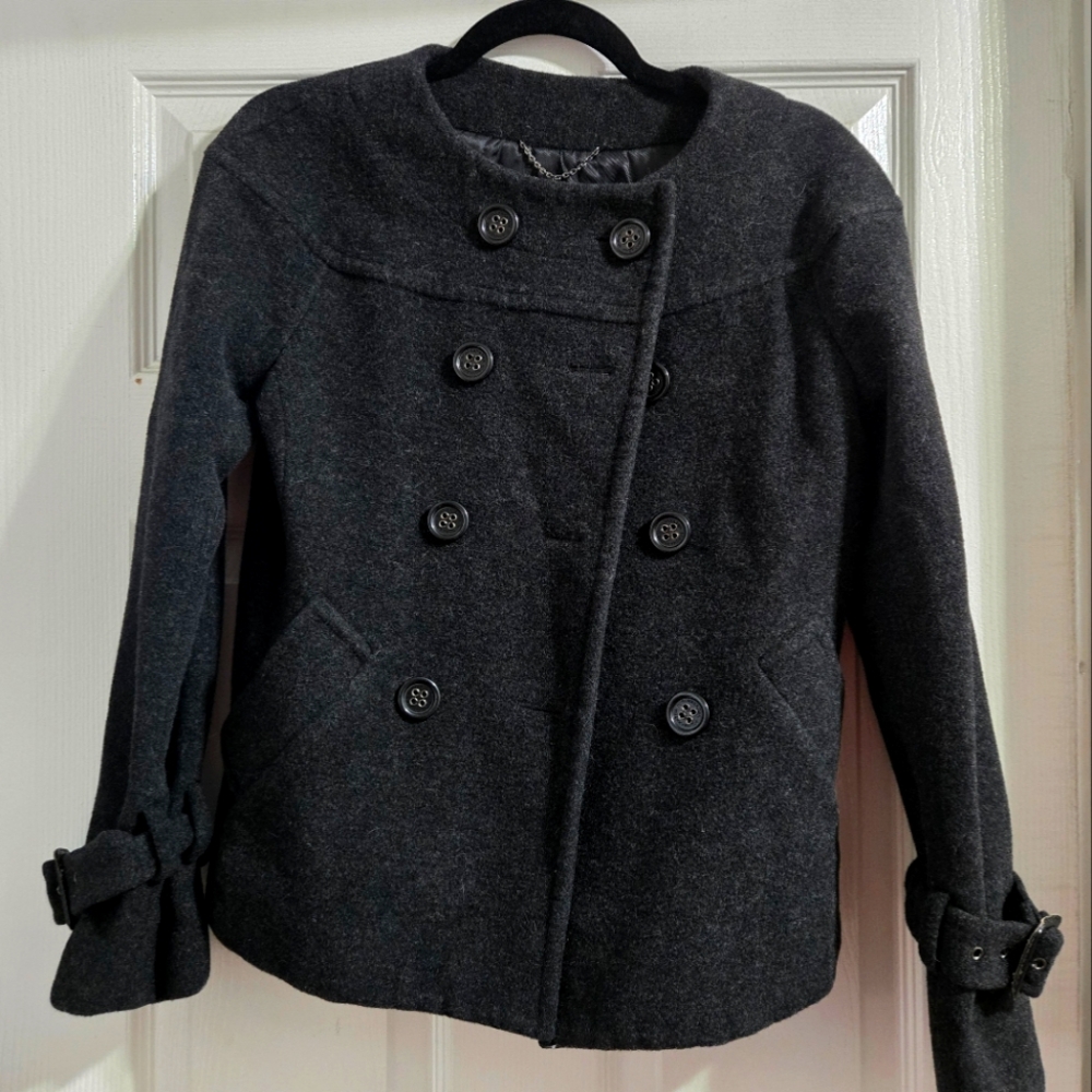 BCBG Max Azria Gray Wool Double Breasted Jacket